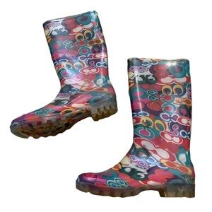 COACH Graffiti Size 9 Rain Boots Snow Boots Mid-Calf Women's